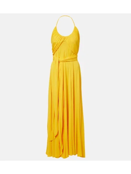 Rochie maxi Alaïa din jerseu drapată cu gât halter galben