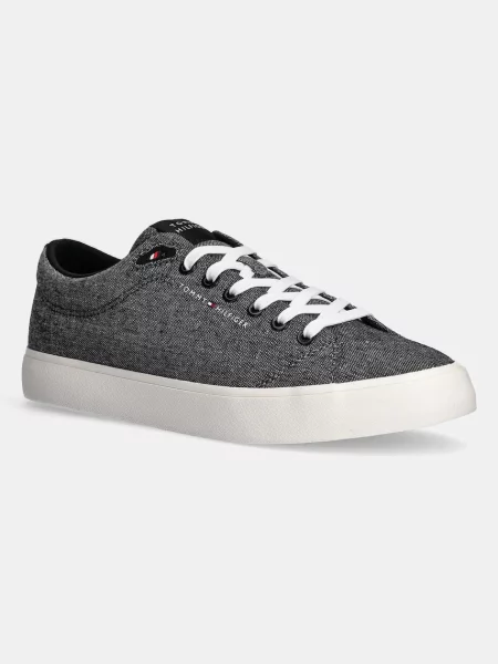 Ниски кецове Tommy Hilfiger TH HI VULC LOW CORE CHAMBRAY черно сиво