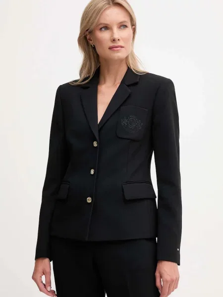 Сако Tommy Hilfiger с едно копче с изчистен дизайн черно