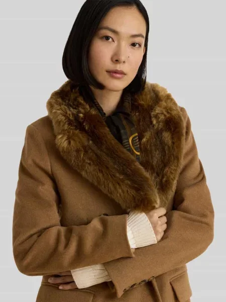 Płaszcz wełniany z kołnierzem ze sztucznego futra Lauren Ralph Lauren