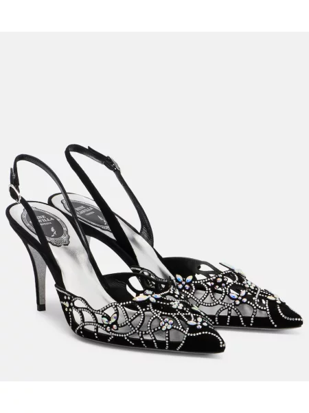Pantofi cu toc Rene Caovilla din piele de căprioară slingback negru