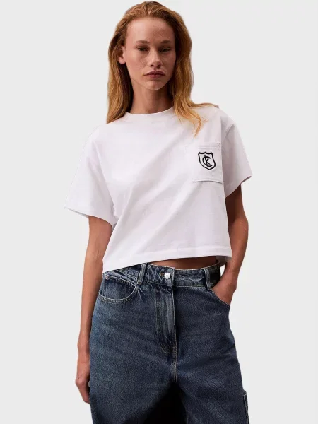 Укорочена футболка Calvin Klein Jeans біла