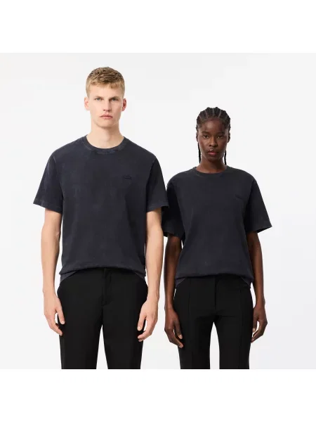 Lacoste Koszulka Z Bawełny Spranej czarna