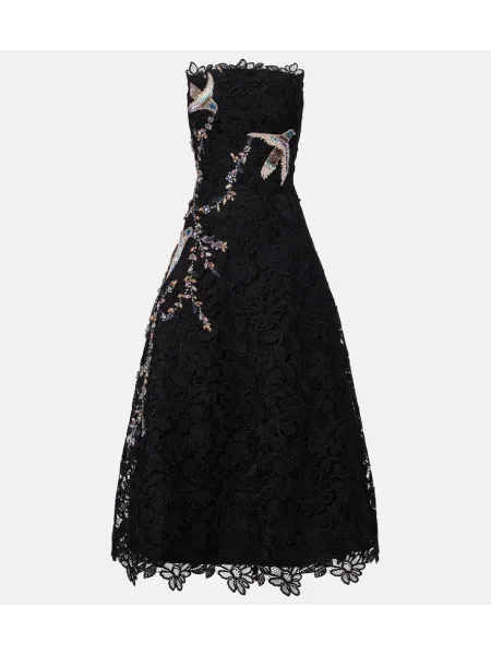 Haftowana sukienka midi Costarellos koronkowa do kolan czarna