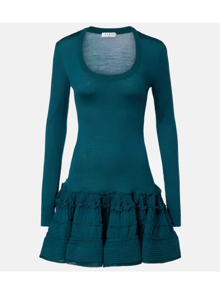 Sukienka Alaïa wełniana z falbankami zielona
