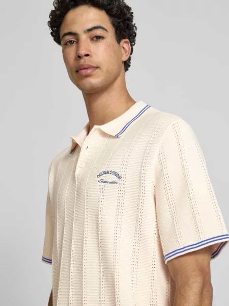 Koszulka polo w dzianinowej optyce krój regular fit model Menton' Jack & Jones beżowa
