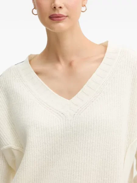 Pulover Benetton cu decolteu în V alb