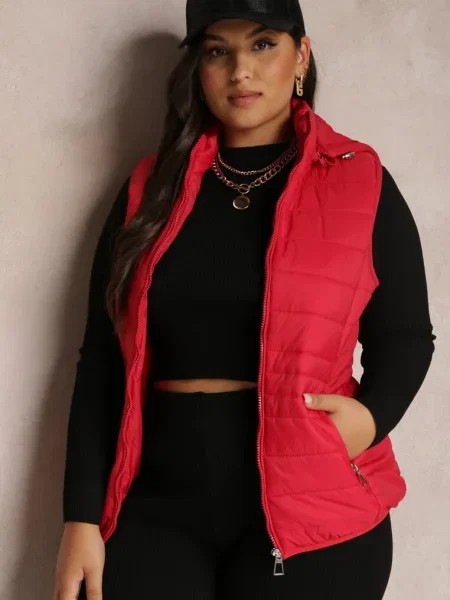 Vestă matlasată cu glugă Rithe roșie
