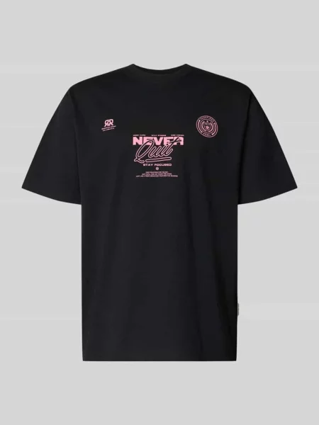 T-shirt z nadrukiem z napisem i okrągłym dekoltem Redefined Rebel czarna