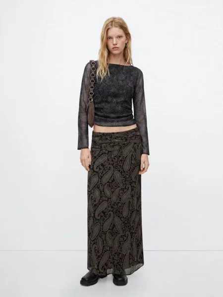 Bluzka we wzór paisley z dekoltem łódką Teen XL MANGO TEEN czarny