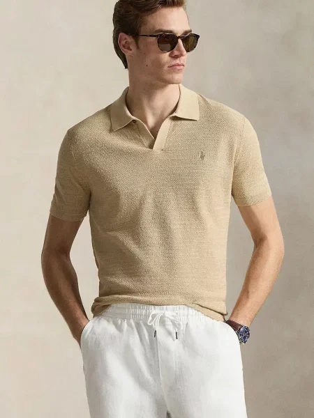 Polo Ralph Lauren polo z domieszką lnu brązowe