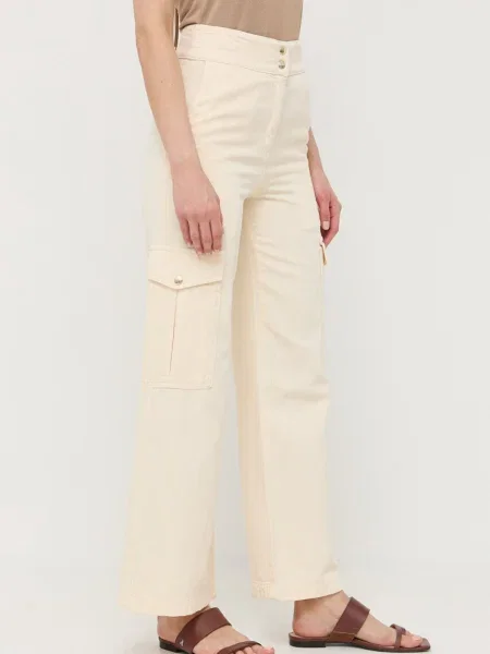 Patrizia Pepe spodnie z domieszką lnu high waist beżowe