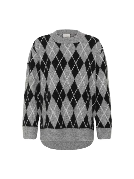 Sweter Kaffe z wzorem argyle szary