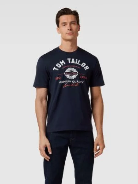 T-shirt z nadrukiem z logo Tom Tailor granatowa