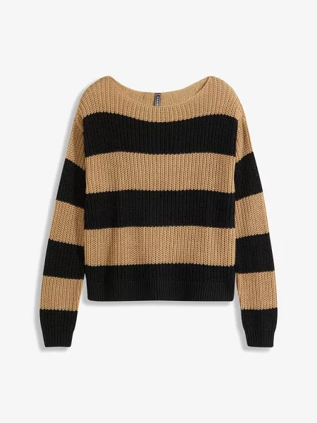 Sweter w paski beżowy