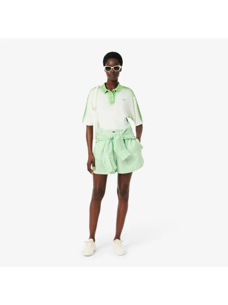 Lacoste Luźne Lniane Szorty W Paski zielone