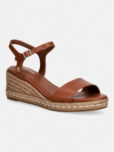 Usnjene espadrile Tommy Hilfiger s polno peto rjava