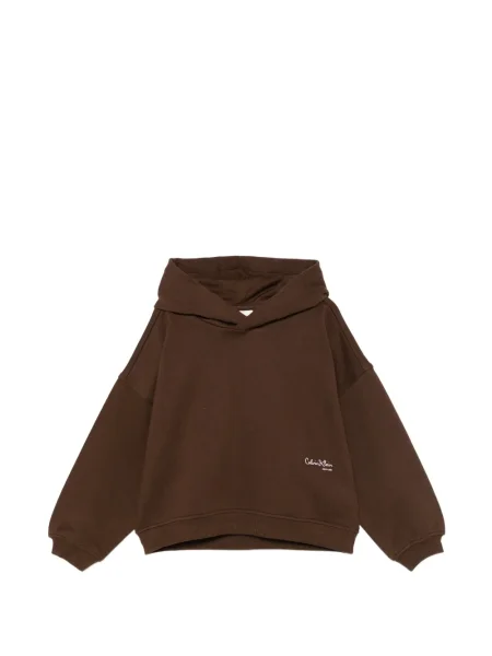 Bluza z kapturem dziecięca Calvin Klein brązowa