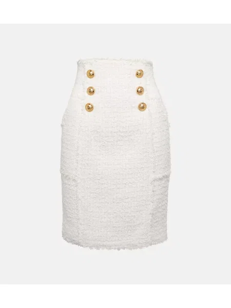 Fustă Balmain cu talie înaltă din tweed alb