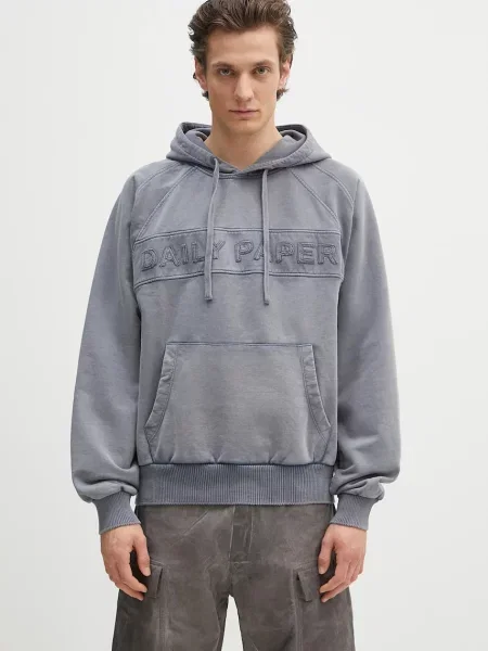 Daily Paper hanorac de Garment Wash Hoodie cu glugă uni gri