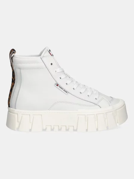 Kožené tenisky Tommy Jeans TJW VULC FLATFORM LEOPARD biela