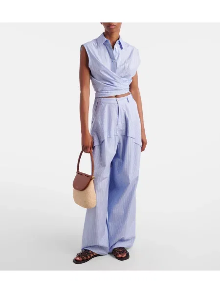 Pantaloni Loewe cu dungi din poplin albastru