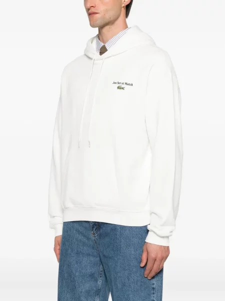 Hanorac cu glugă Lacoste cu glugă alb
