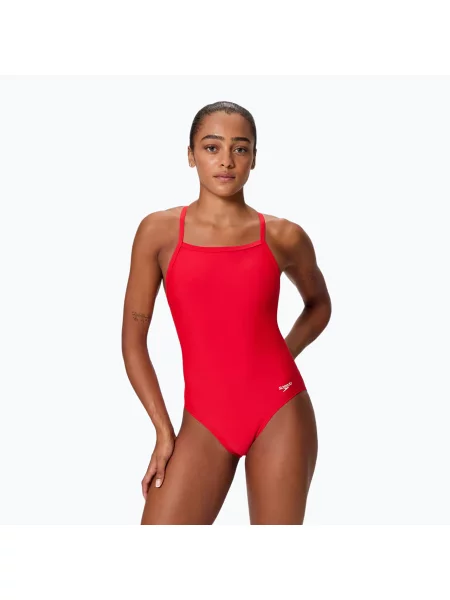Дамски цял бански костюм Speedo Solid EnduraSoft Turnback team red червено