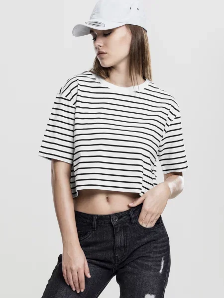 Tricou Urban Classics cu dungi scurt alb