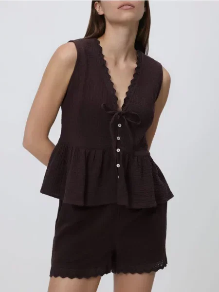 Reserved Муслінова блузка темно коричневий