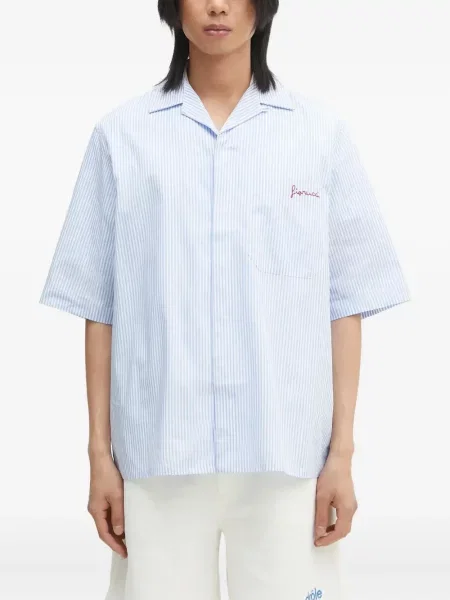 Cămașă Fiorucci cu broderie cu dungi albastru