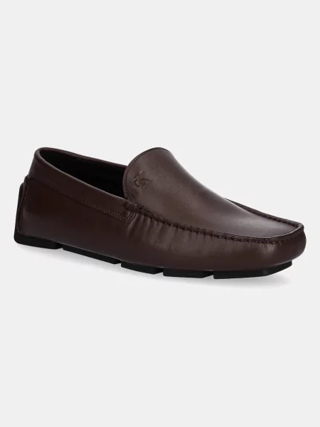 Кожени мокасини Calvin Klein DRIVER LTH мъжки кафяво