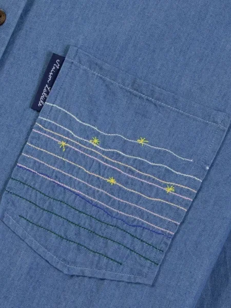 Cămașă de blugi Maison Labiche cu broderie albastru