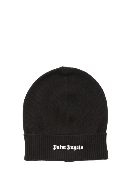 Pletená čiapka Palm Angels s potlačou čierna