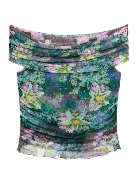 Top Desigual cu model floral verde