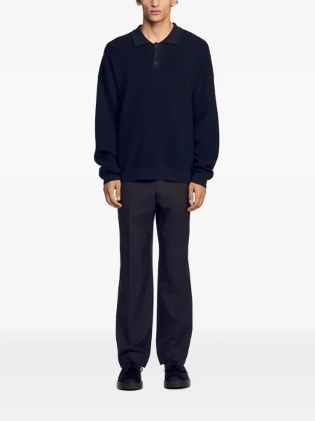 Tricou polo Sandro din lână alpaca negru