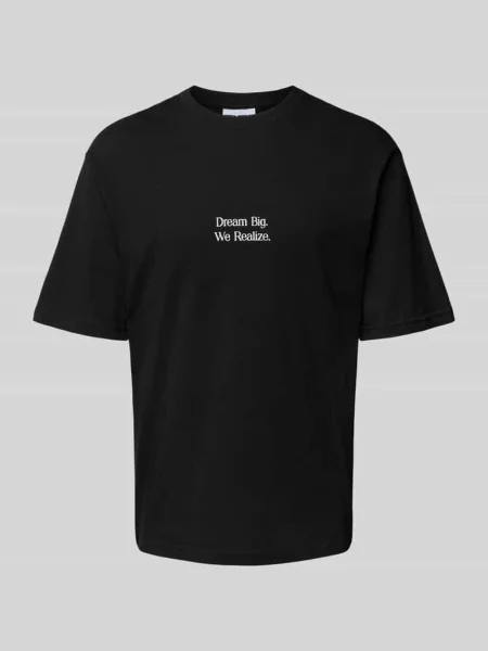T-shirt z nadrukiem ze sloganem Review czarna