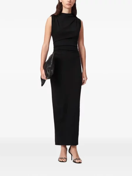 Rochie maxi Allsaints fără mâneci cu volane negru