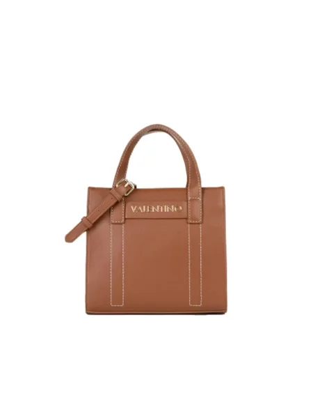 Lniana torebka Valentino Bags brązowa