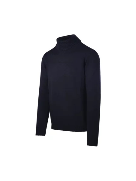 Lniany sweter z golfem Roberto Collina niebieski