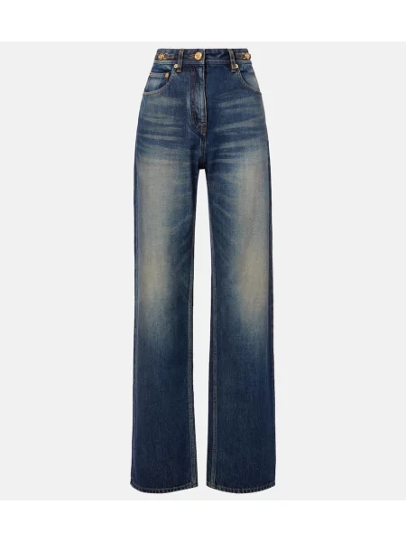 Blugi Versace cu talie înaltă zdrențuiți albastru