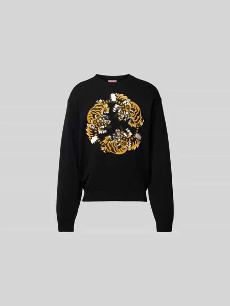 Sweter wełniany z imitacji dzianiny Kenzo czarny