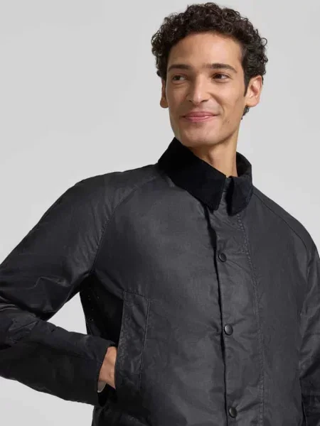 Taliowana kurtka funkcyjna z woskowanej bawełny model BRISTOL' Barbour granatowa