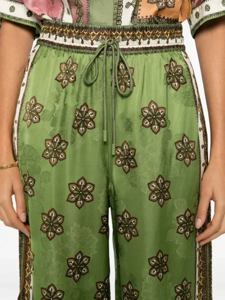 Pantaloni Alemais cu model floral cu imagine verde
