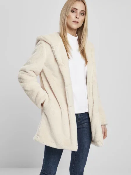 Palton de blană Urban Classics cu glugă alb