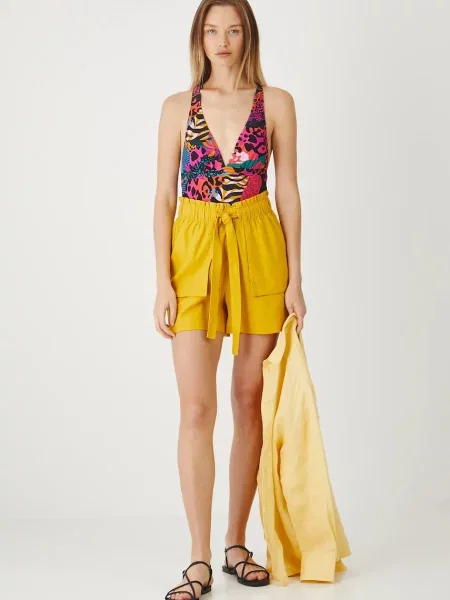 Лляні шорти Medicine однотонна висока посадка жовтий