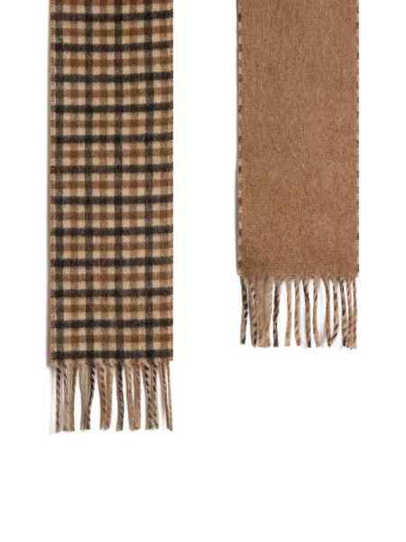 Fular Woolrich cu franjuri în carouri maro