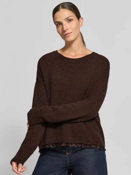 Sweter z dzianiny o kroju relaxed fit z koronką Milano Italy