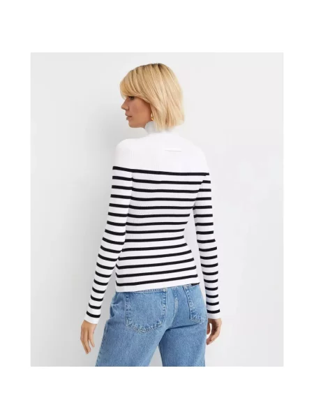 Sweter z golfem Jean Paul Gaultier w paski do golfa z paskiem biały