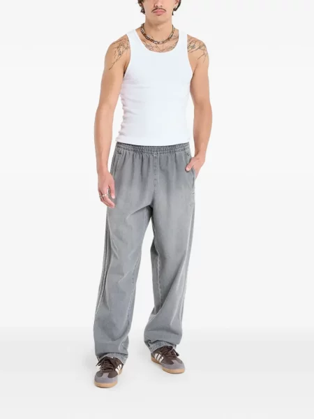 Tricou Adidas cu dungi cu imagine alergare gri